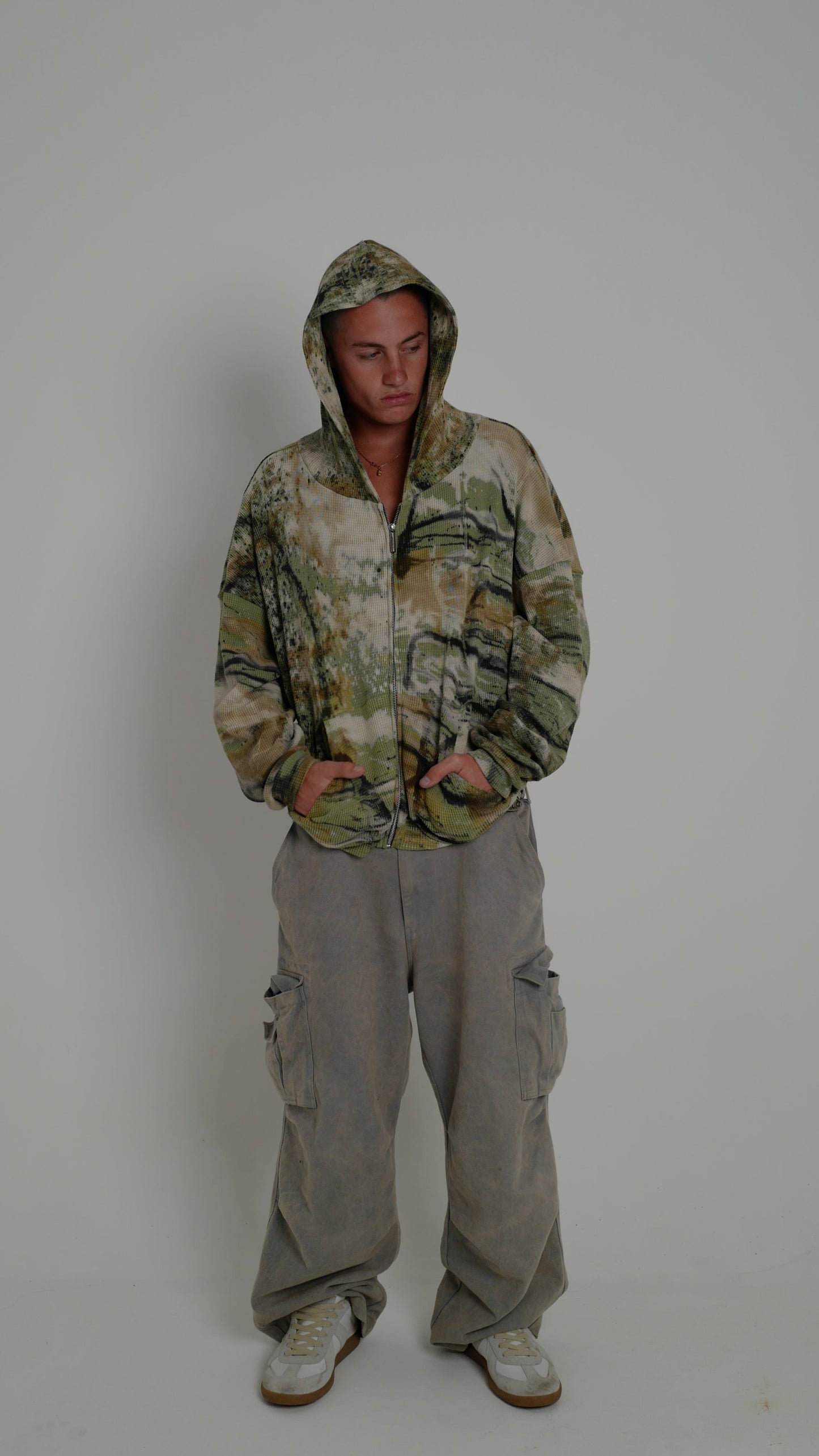CAMO WAFFLE ZIP HOODIE
