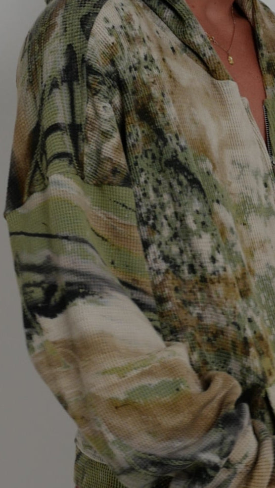 CAMO WAFFLE ZIP HOODIE