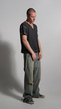 Black Waffle V Neck