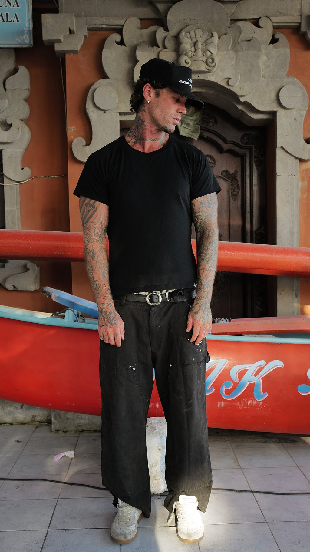 Black Herringbone Work Pants