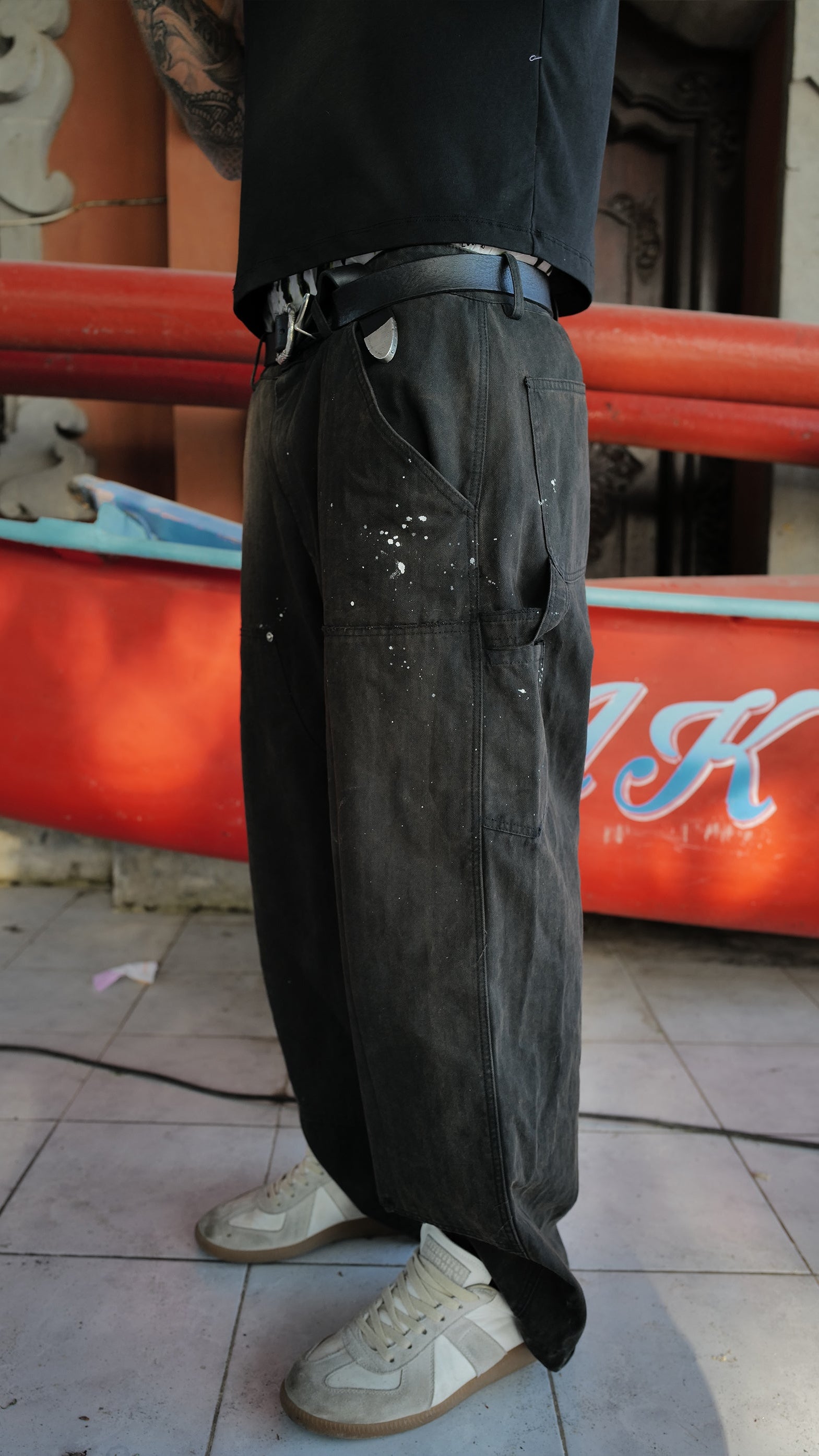 Black Herringbone Work Pants