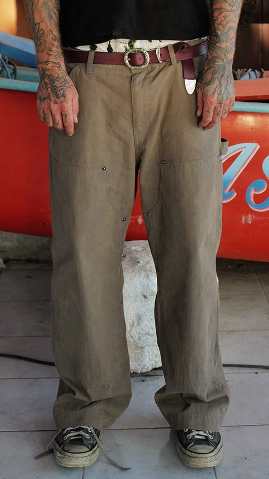 Washed Grey Herringbone Pants