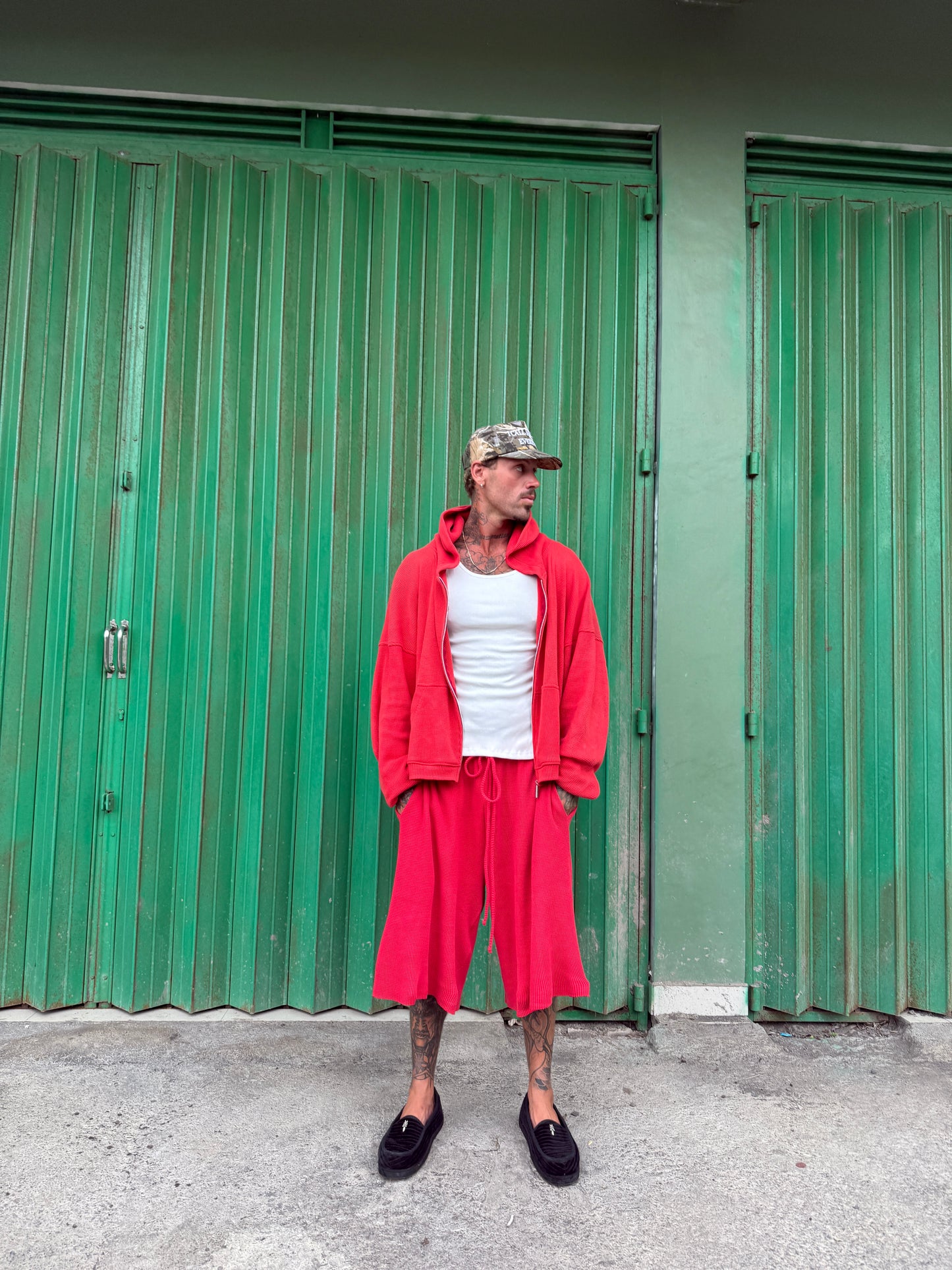 Red Heavy Weight Waffle Hoodie