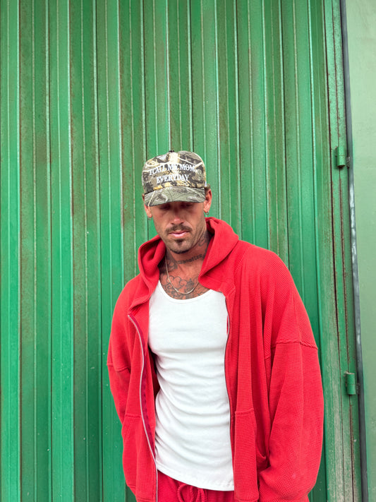 Red Heavy Weight Waffle Hoodie