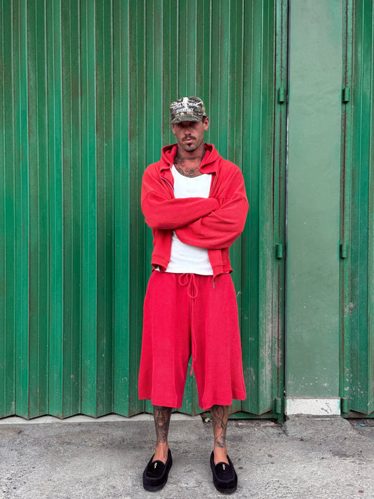 Red Heavy Weight Waffle Hoodie