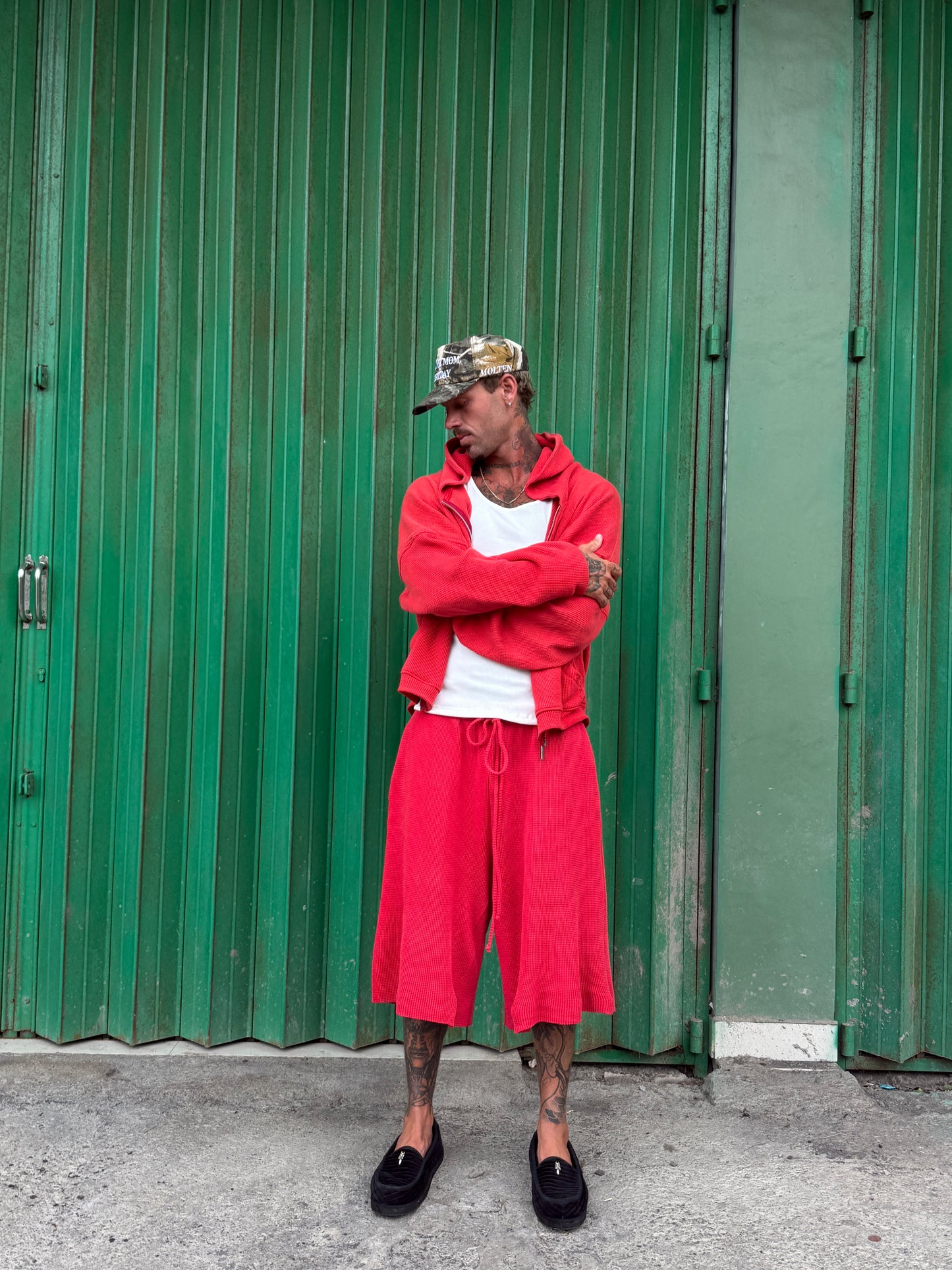 Red Heavy Weight Waffle Hoodie