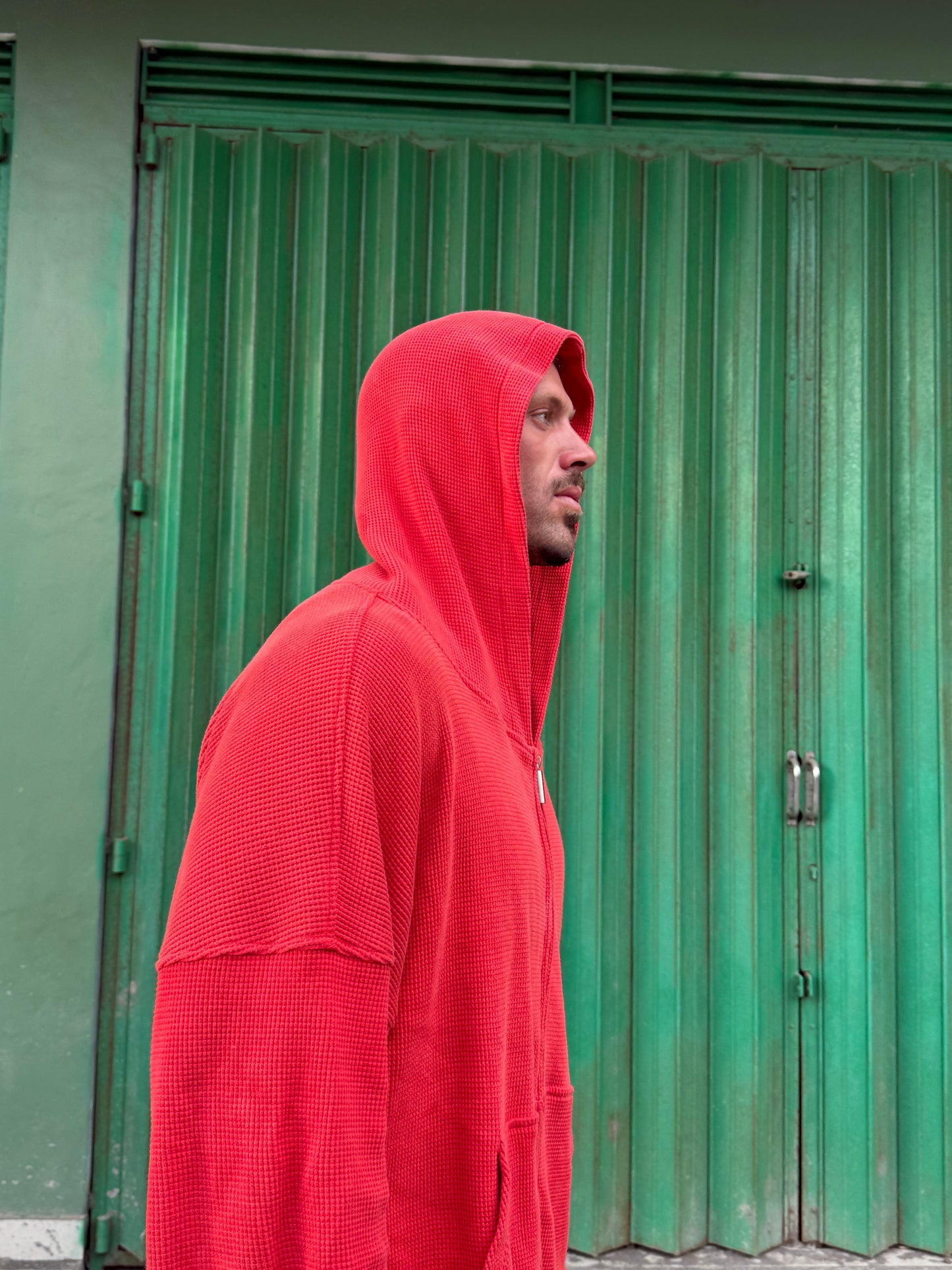 Red Heavy Weight Waffle Hoodie