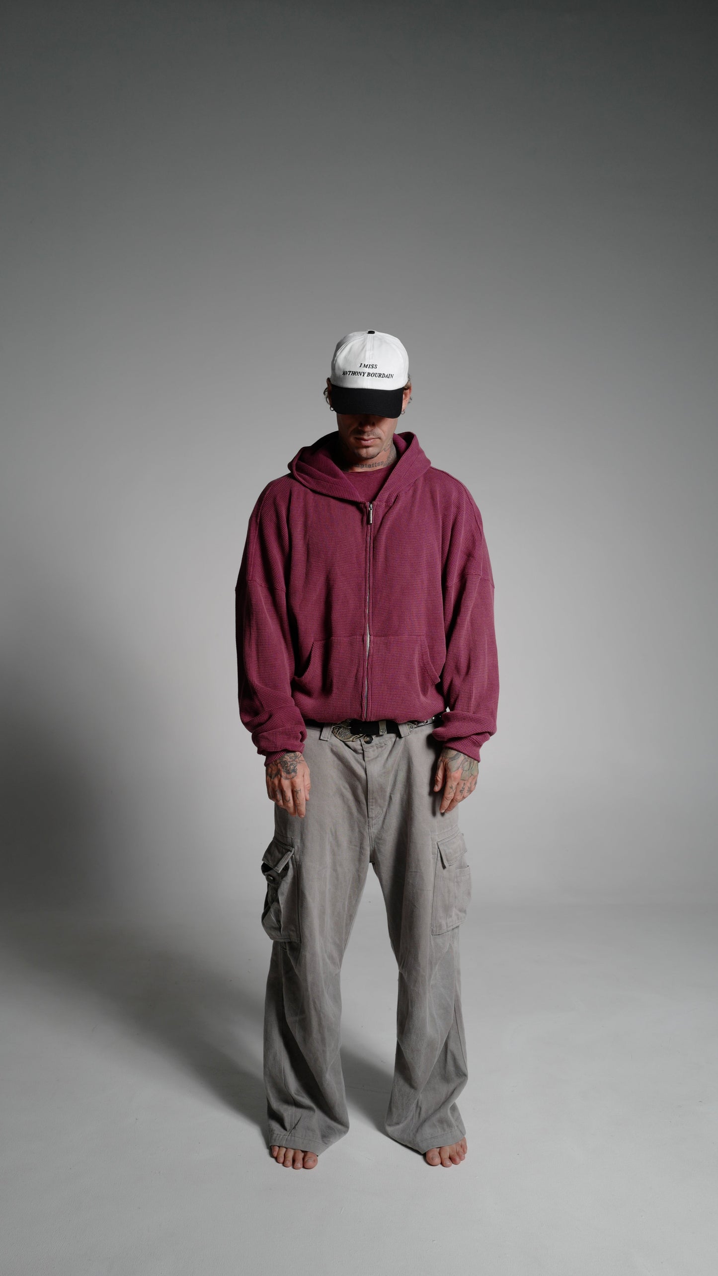 WINE - WAFFLE ZIP HOODIE
