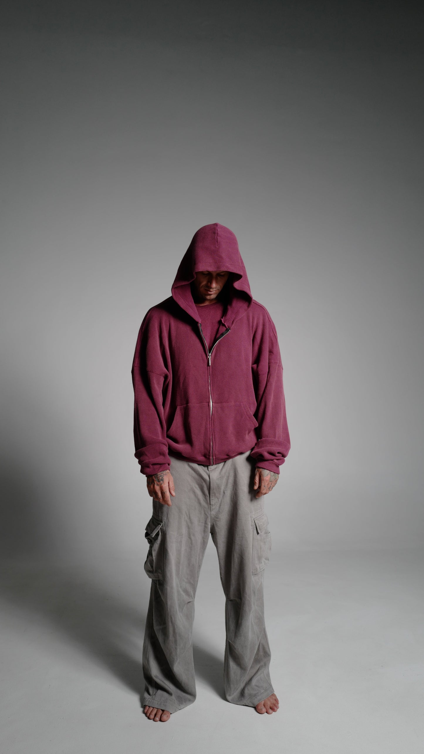 WINE - WAFFLE ZIP HOODIE