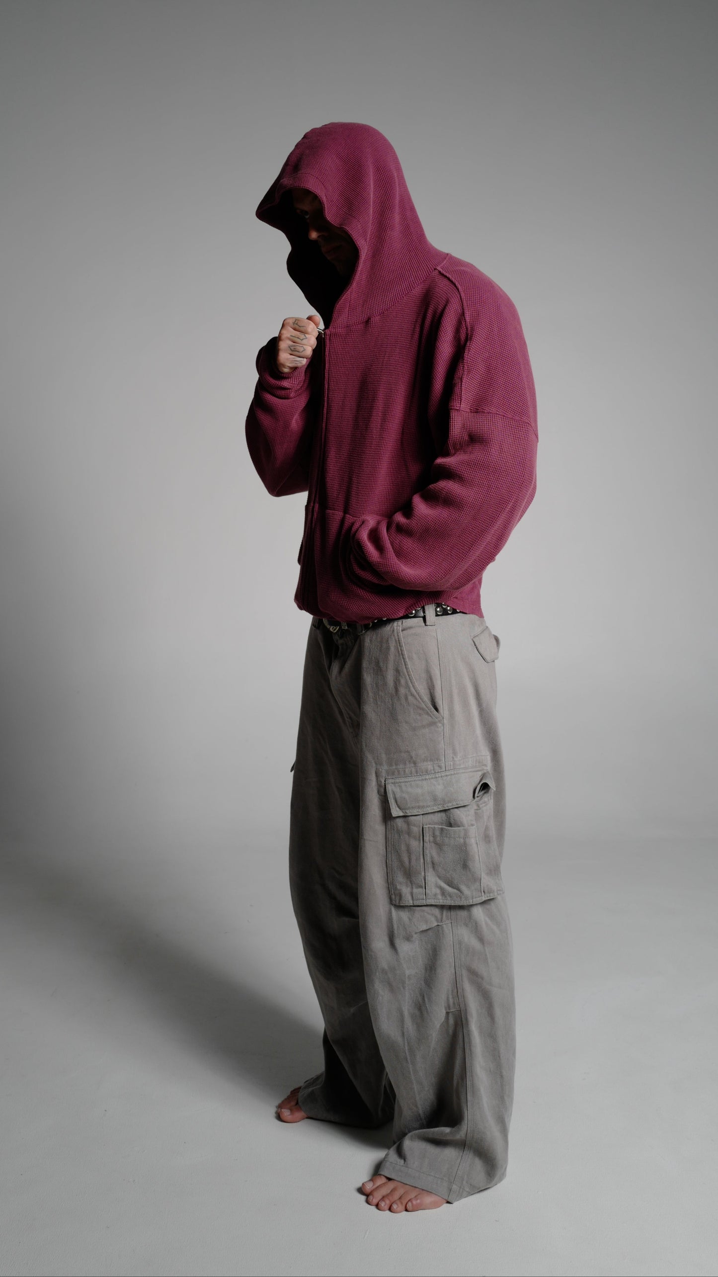 WINE - WAFFLE ZIP HOODIE