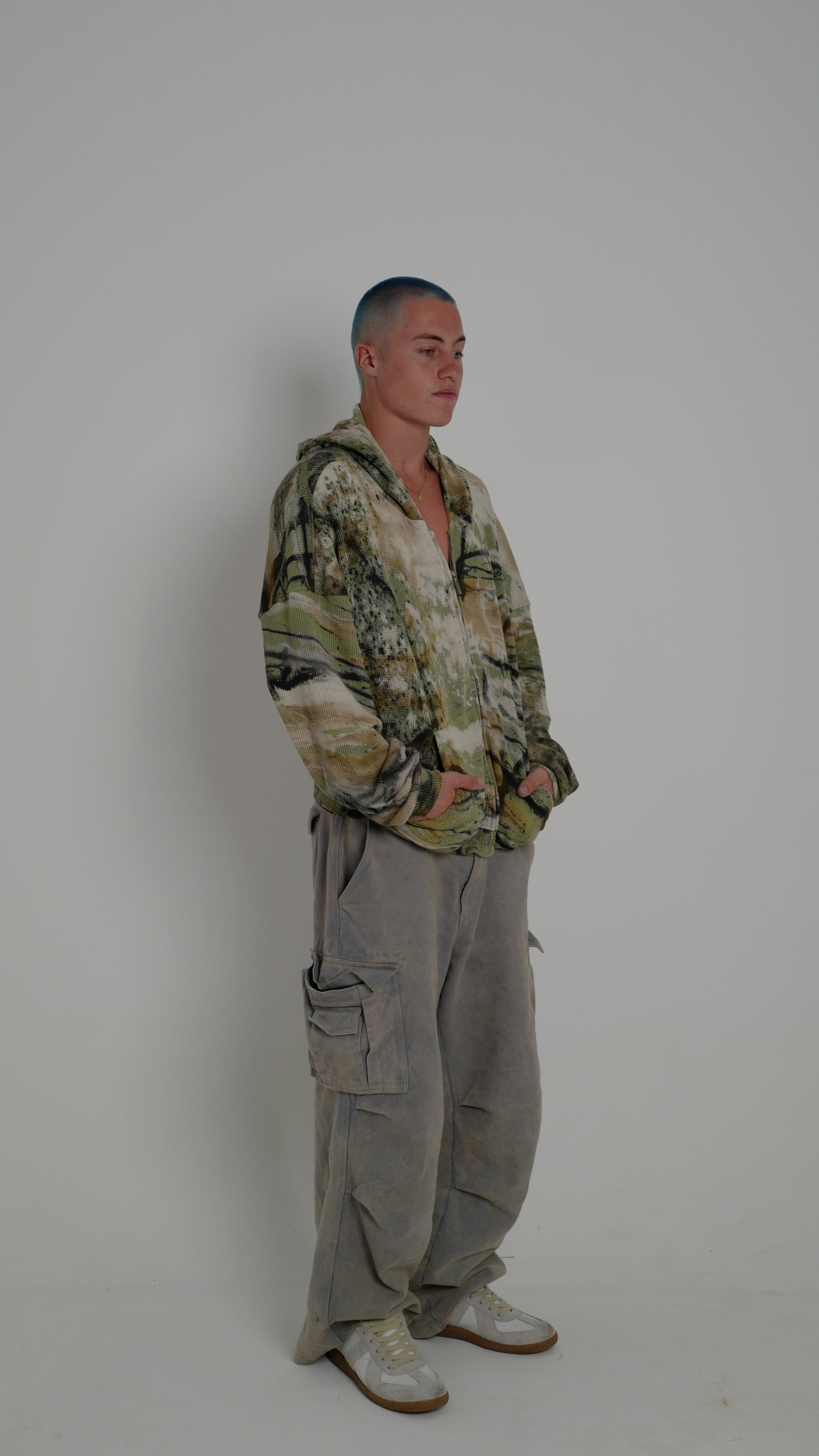 CAMO WAFFLE ZIP HOODIE