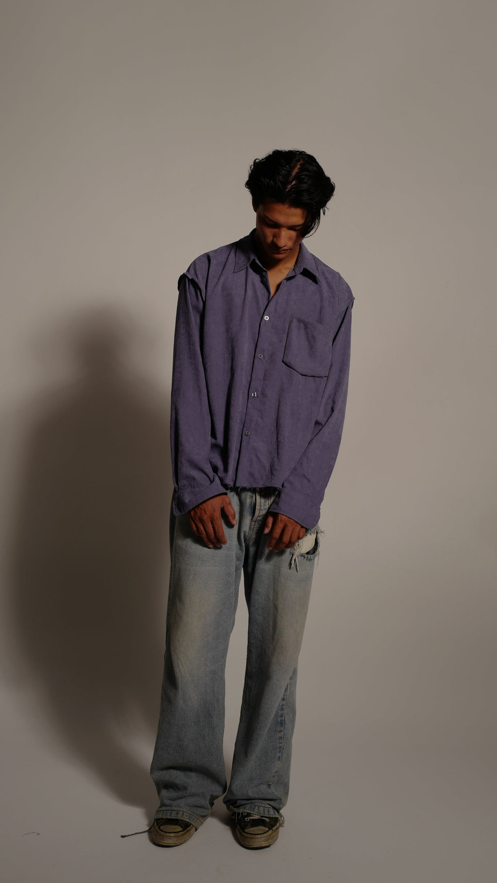 Dusty Lilac Silk Suede Button Up