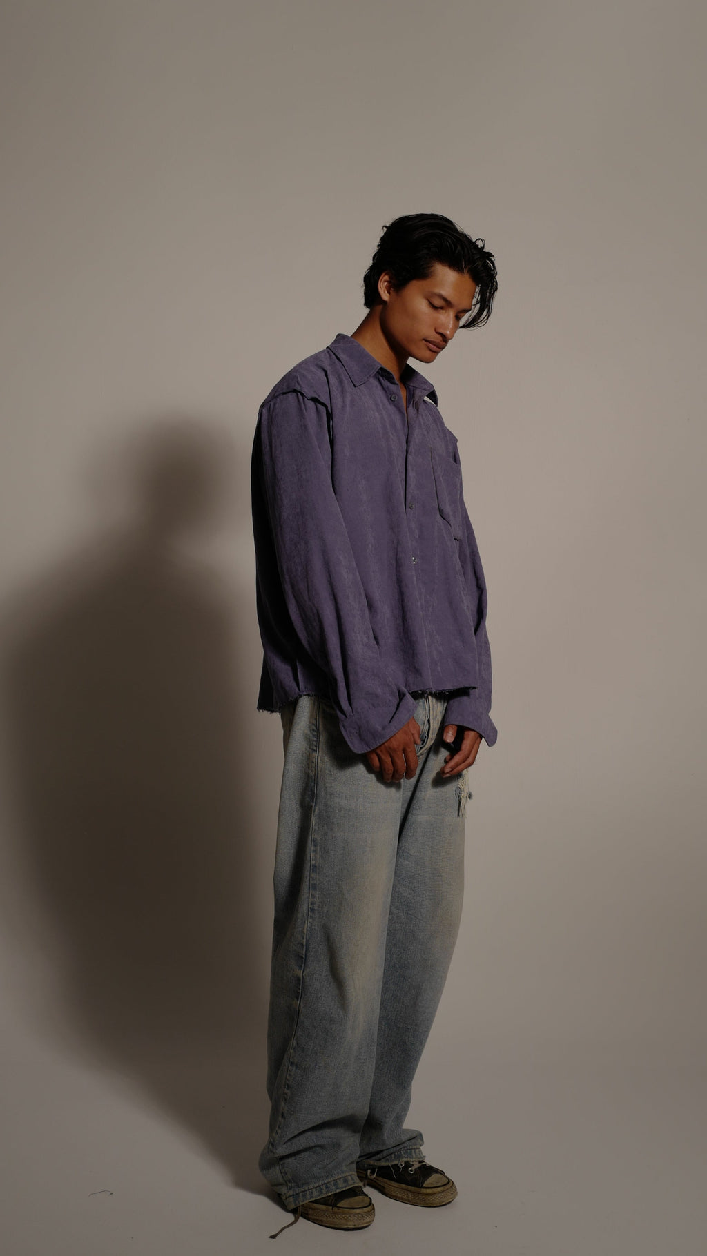 Dusty Lilac Silk Suede Button Up