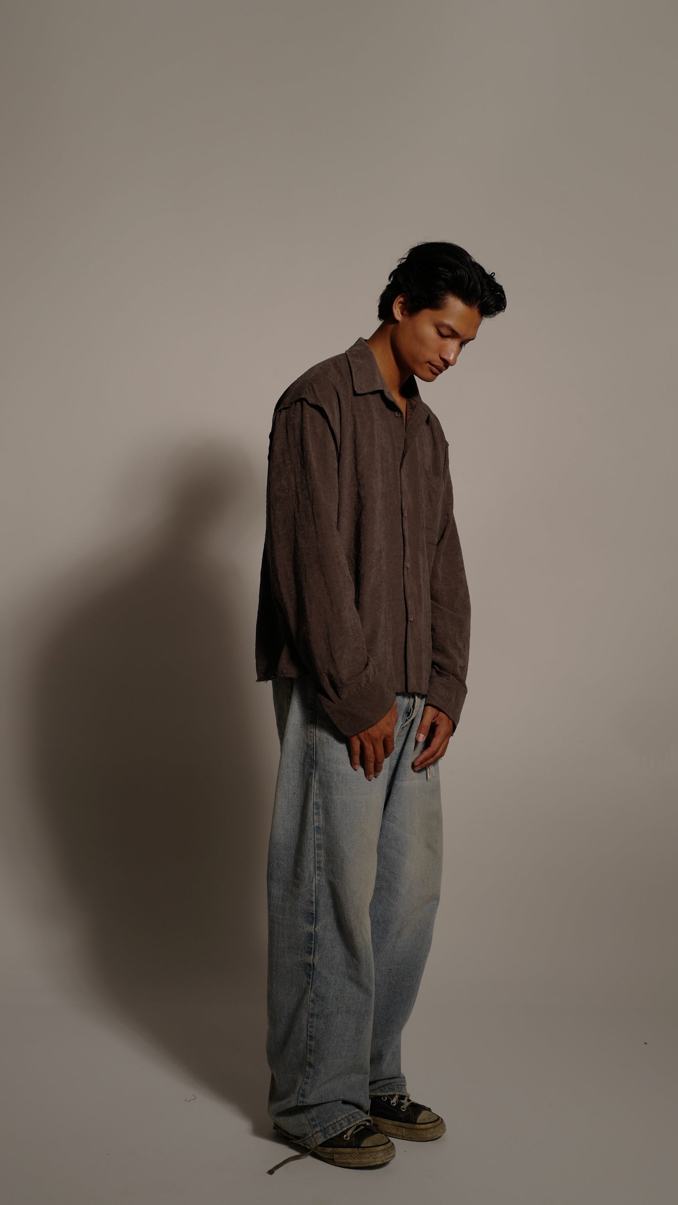 Faded Grey Silk Suede Button Up