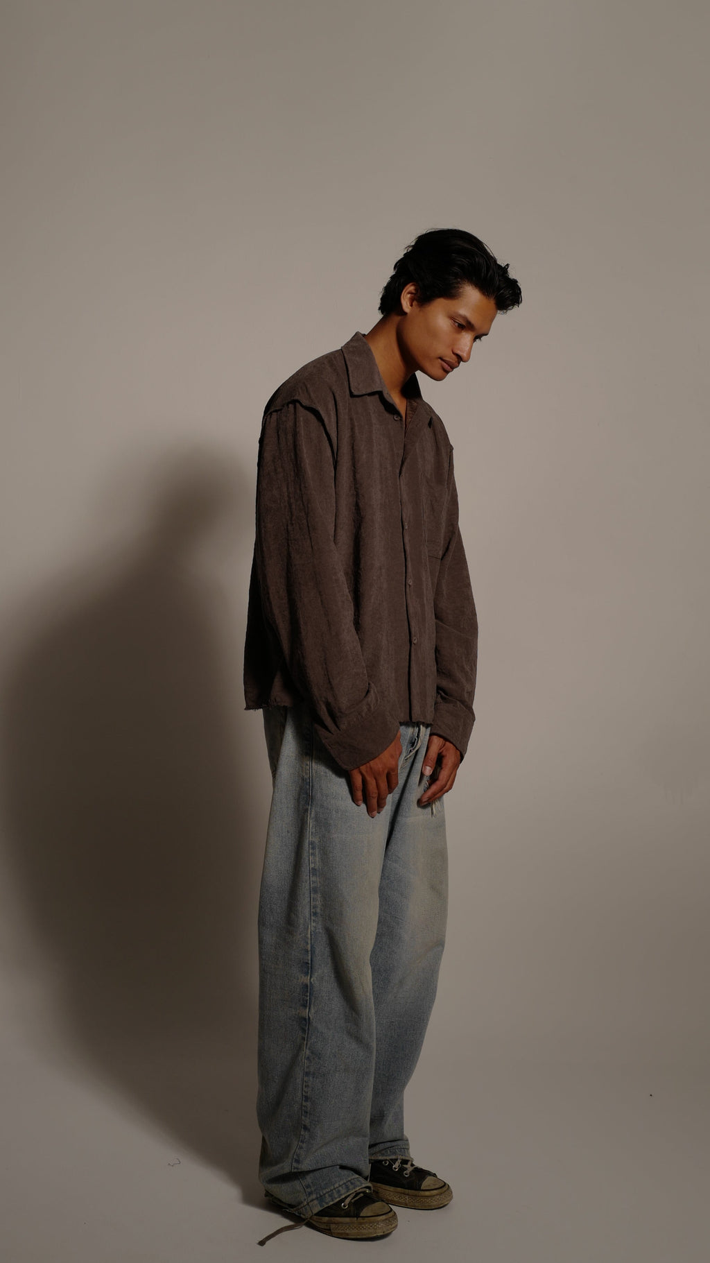 Faded Grey Silk Suede Button Up