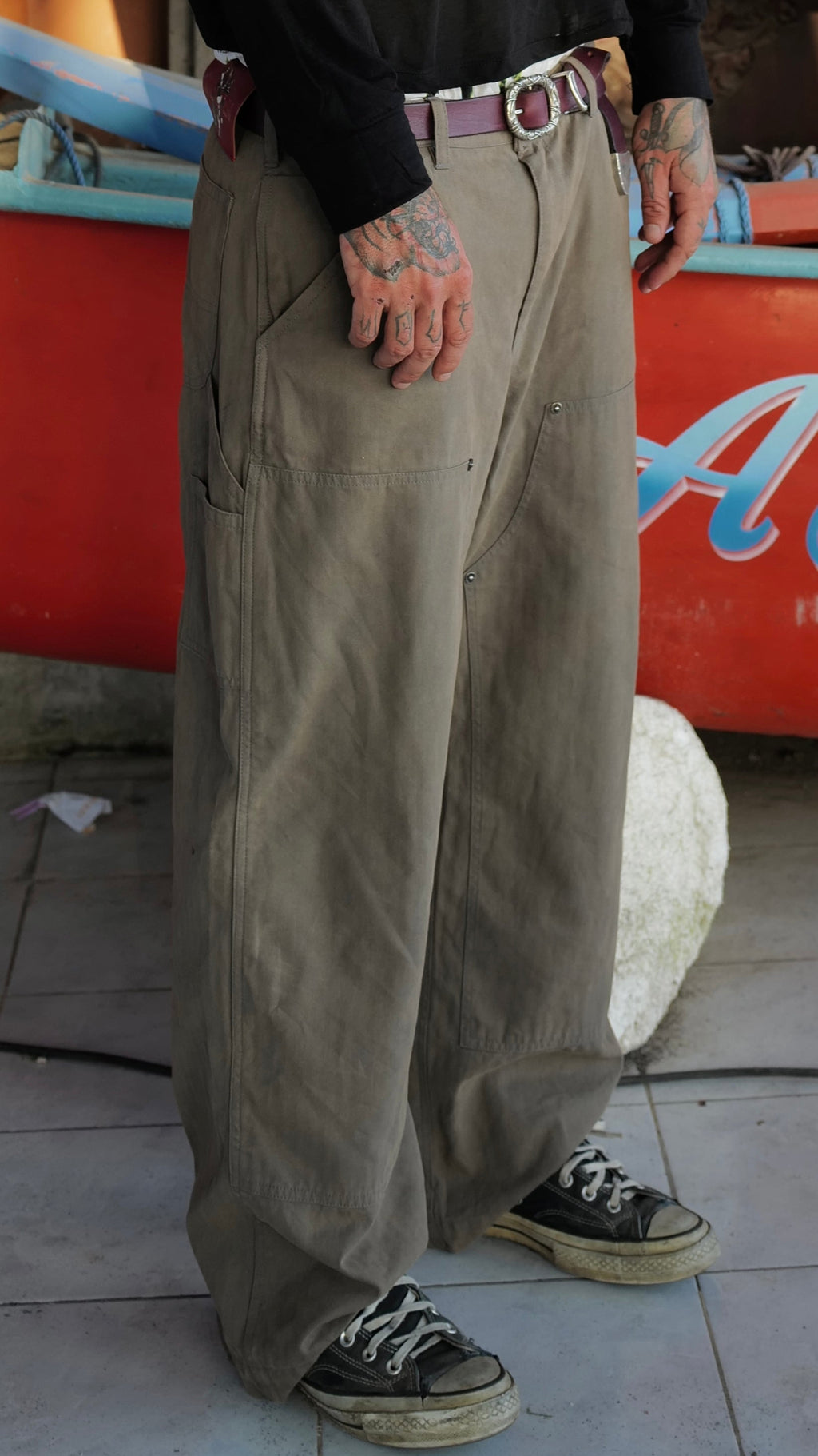 Washed Grey Herringbone Pants