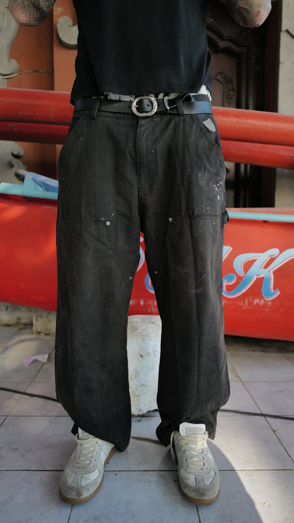 Black Herringbone Work Pants